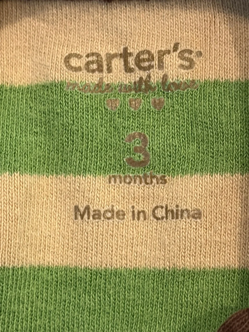 Carter's Green and Cream Striped Monkey Long-Sleeve One-Piece